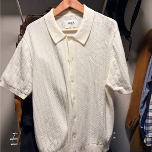 (worn once) Men’s Wax London Tellaro Textured Wide Stripe Short Sleeve Cardigan